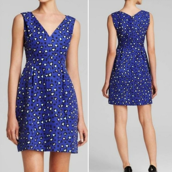 Kate Spade NY Dawson Cyber Cheetah Print Dress Blue V-Neck Pockets - Picture 1 of 16